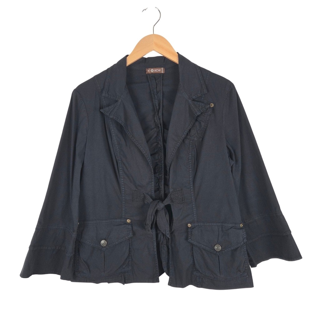 Vintage XCVI Womens Black Cargo Tie Front Utility Jacket Blazer XL Y2K